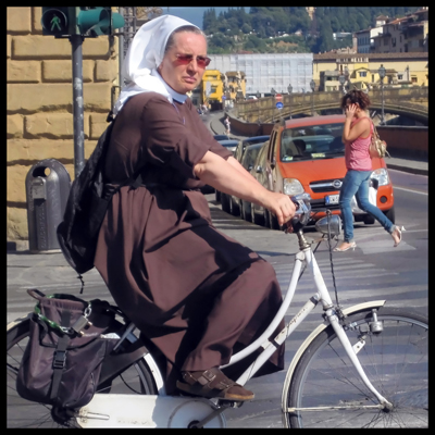 Nun on a bike, Florence, Italy, Florentine Nun