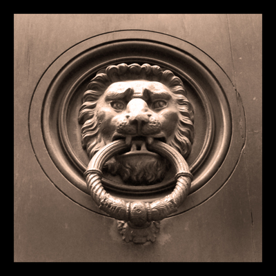 Lion door knocker, Italian architectural details,  