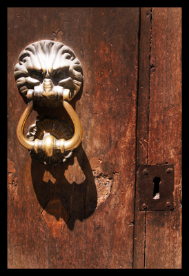 Lion Door Knocker,  Antique Door Knocker, Evil Door Knocker,  Italian Architectural Details, Wooden Door with Knocker