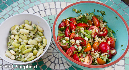 Cannellini beans with roasted corn tomato salad
