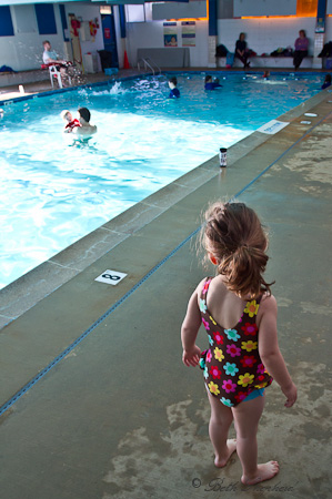 Little swimmer checking out the Safe 'n Sound pool
