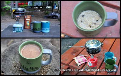 Camping breakfast coffee oatmeal
