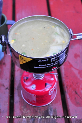 Warm soups while camping