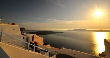 Sun on the Caldera Santorini Greece