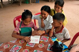 Kids drawing in Cambodia