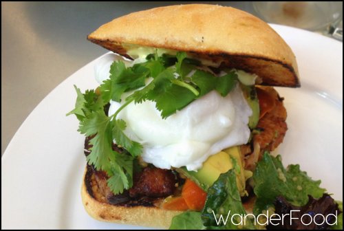 Pork Belly Banh Mi with an egg