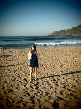 Rachel on the beach in San Sebastian, Donosti, Spain, Basque Region