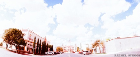 downtown marfa, texas on 35mm panoramic film by rachel staggs