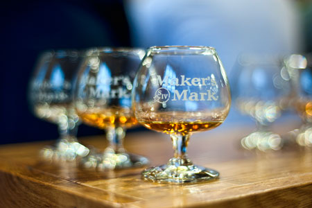 Bourbon samples in Makers Mark tasting glasses