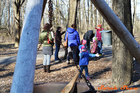 Knee-High Naturalists learn about maple syrup at Fenner Nature Center