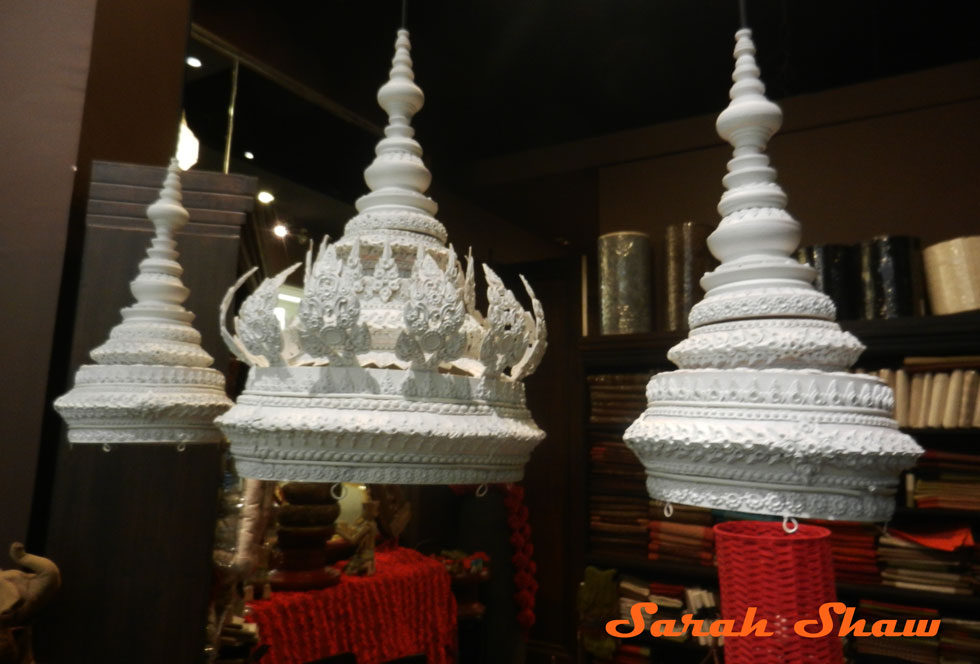 Temple finals turned pendant lights at Fai Sor Kam