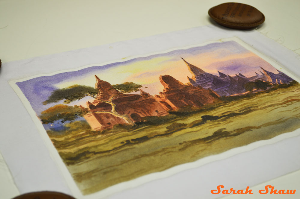 Sunset in Bagan painting from Myanmar