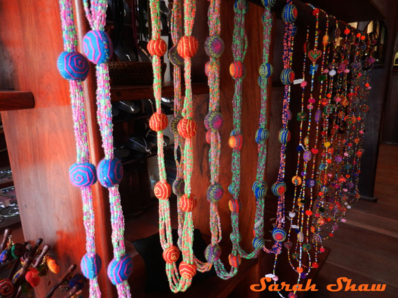 Colorful embroidered bead necklaces from Naga Creations, Luang Prabang, Laos