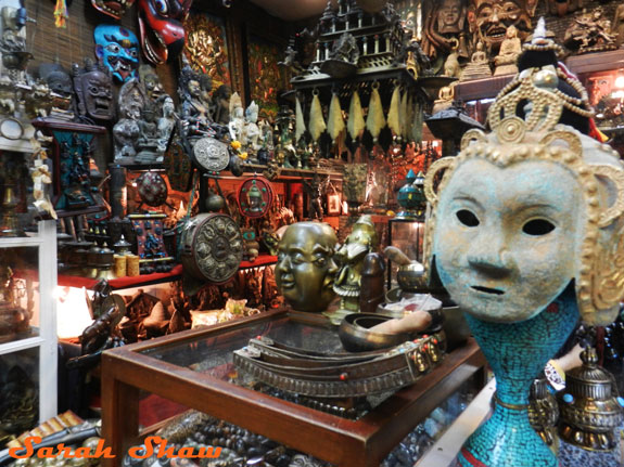 Tibetan artifacts in a booth at Bangkok's Chatuchak Weekend Market