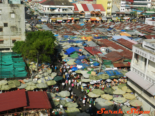 Overview of a market in Phnom Penh, Cambodia