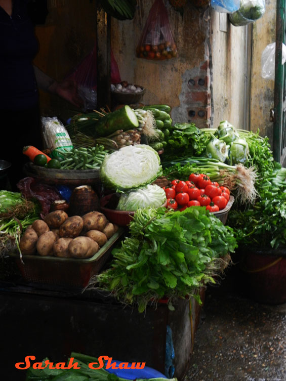 Artfully displayed produce at a market in Hanoi, Vietnam