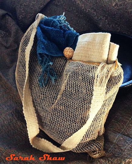 Hand knitted bag from grass