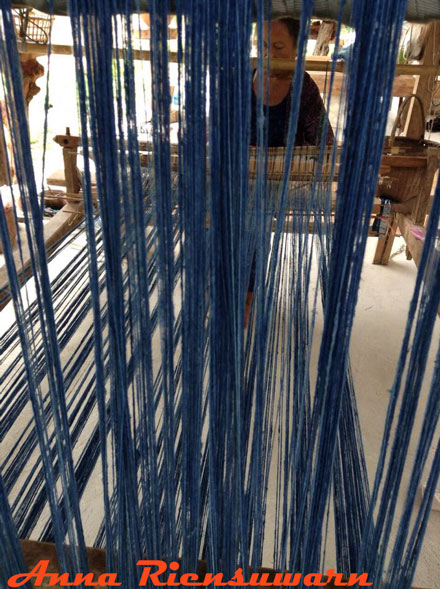 Warp stretched on a loom in Thailand