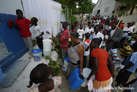line for clean water in Haiti
