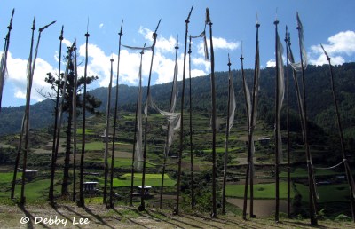 Prayer Flags Homes Field Bhutan
