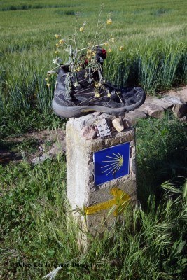 Camino de Santiago Hiking Boots Stone Marker