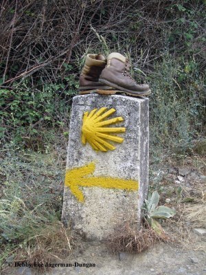 Camino de Santiago Hiking Boots Stone Marker