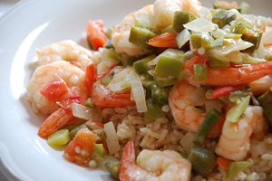 Jamaican Okra with Shrimp and Rice