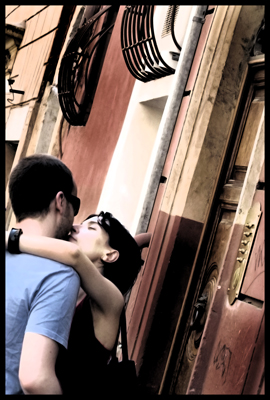 Roman Lovers, Kissing on the streets of Rome, Young Roman lovers, Rome street photography, Kissing