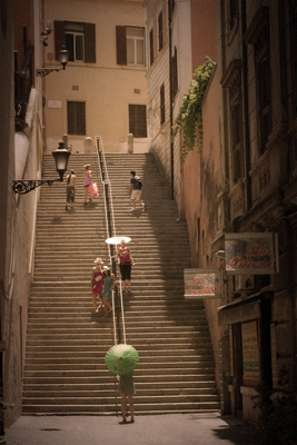 Rome, Roman Steps, Tourists in Rome, Green Parasol