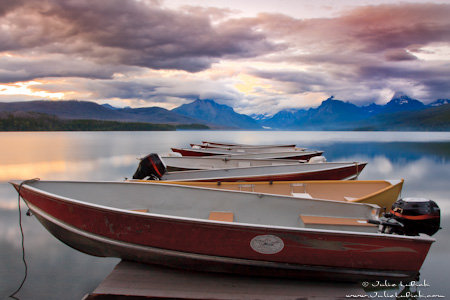 Boats Resting on Dock at Sunset