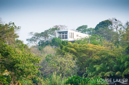 A modern white home overlooks the isletas on the Asese Peninsula near Granada, Nicaragua