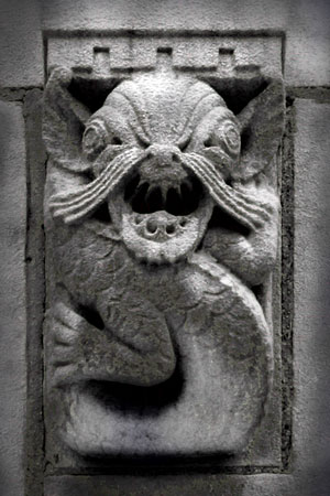 Carved creature on a building in Lansing, Michigan