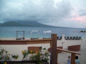 The Caribbean Sea and view of Nevis 
