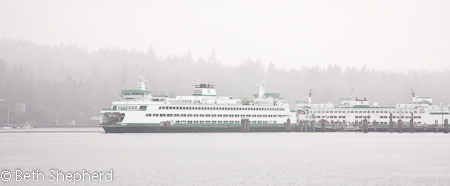 Seattle ferries in the mist