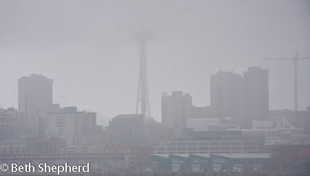 Seattke Space Needle in the mist