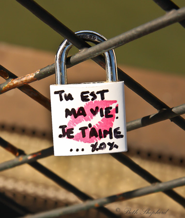 Love lock in Paris at the Pont des Arts bridge