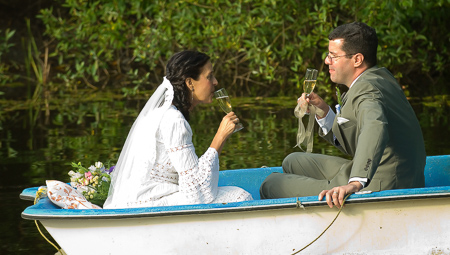 Toast in the rowboat after the wedding