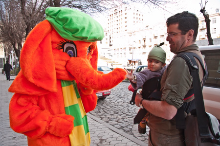 Orange elephant by the Cascades