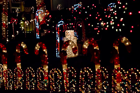 Snowman and candycane lights