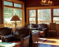 The living room in the main lodge at Rainbow Ranch