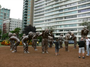 laughing man statues