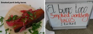 Smoked pork belly tacos at El Burro Loco in Welches, Oregon.
