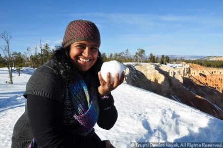 Throwing snowballs along the Rim Trail hike