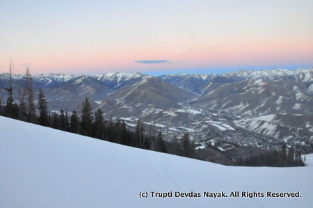 Alpenglow over Idaho mountains from Baldy in Sun Valley