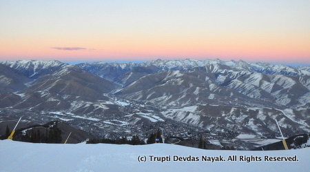 Magnificent sunset over Idaho mountains, seen from Baldy in Sun Valley