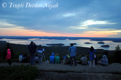 Crowds gather Cadillac Mountain