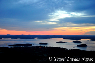 Sunrise on Cadillac Mountain  Acadia National Park with Porcupine Islands