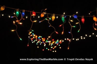 Colorful strung up lights festival