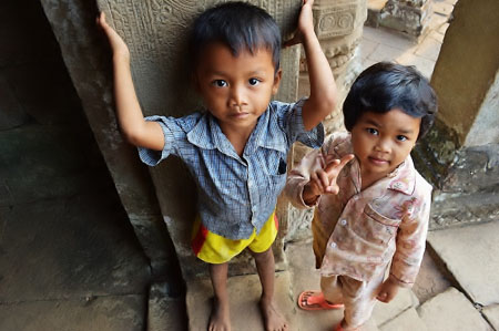 Children at Bayon Temple Cambodia