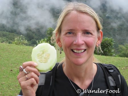 Beth Whitman with cucumber in Bhutan